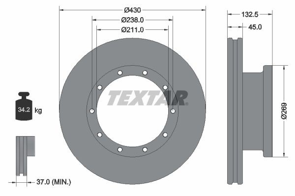 TEXTAR 93087900 Bremsscheibe für MERCEDES-BENZ ATEGO LKW in Original Qualität