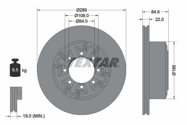 TEXTAR 93089600 Brake disc 289x22mm, 08/08x108, solid