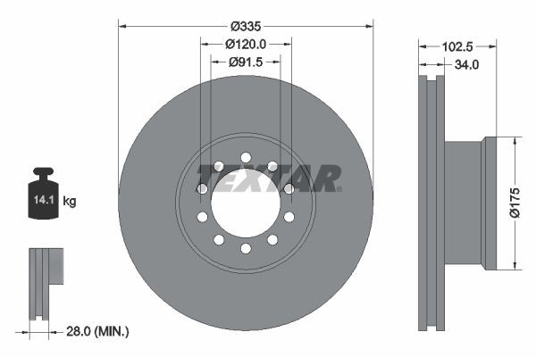 98200 1013 0 1 TEXTAR 335x34mm, 10/10x120, internally vented Ø: 335mm, Brake Disc Thickness: 34mm Brake rotor 93101300 buy
