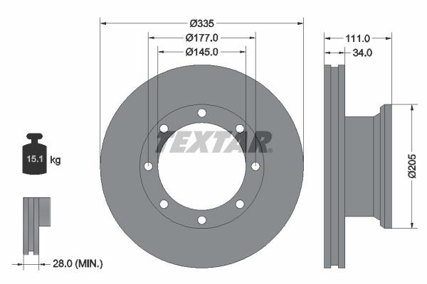 TEXTAR 93102300 Brake disc 335x34mm, 08/08x177, internally vented