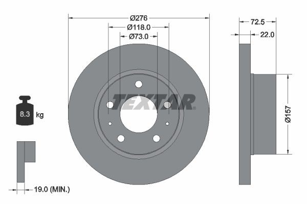 93104600 TEXTAR Brake rotors IVECO 276x22mm, 05/07x118, solid