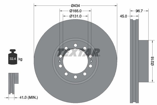 TEXTAR 93105000 Brake disc 434x45mm, 10/12x165, Externally Vented