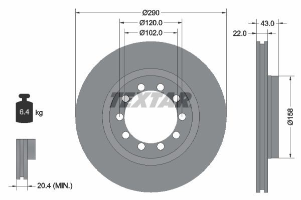 TEXTAR 93117400 Brake disc 290x22mm, 05/10x120, internally vented