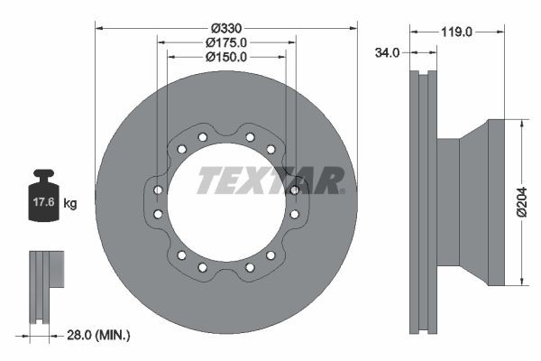 TEXTAR 93142600 Bremsscheibe für DAF LF 45 LKW in Original Qualität