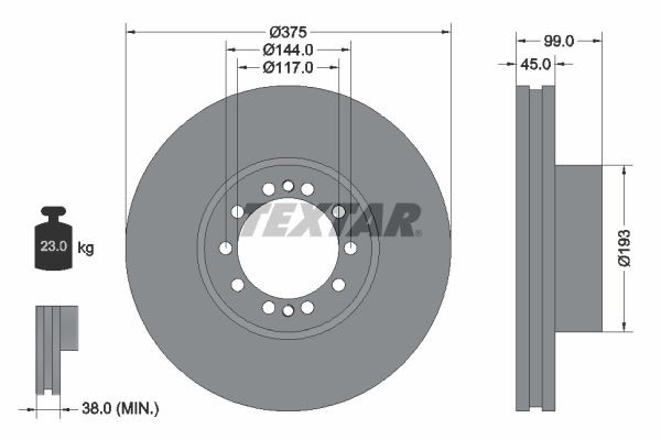 TEXTAR 93142700 Bremsscheibe für DAF LF 55 LKW in Original Qualität