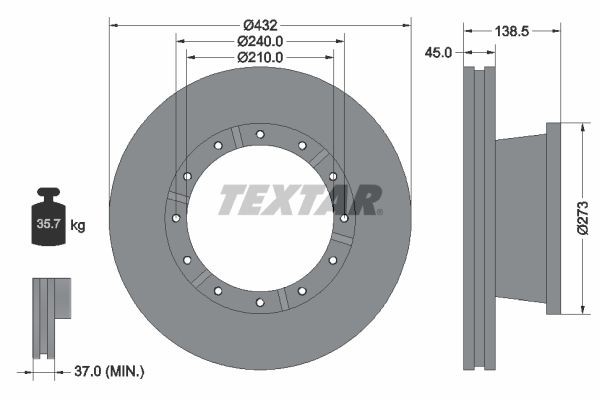 TEXTAR 93142900 Brake disc 432x45mm, 12/12x240, internally vented