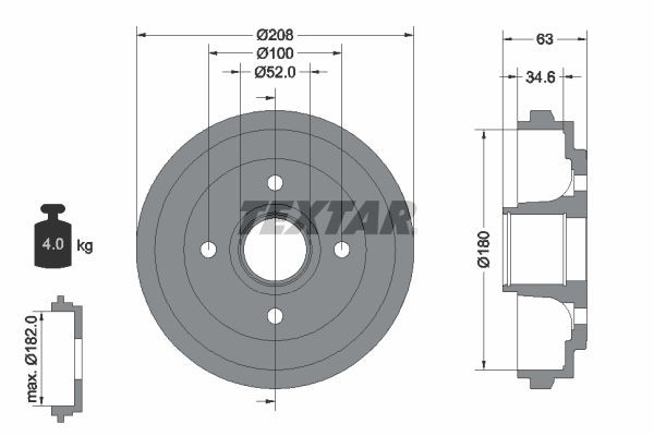 94023900 TEXTAR Drum brake kit OPEL with wheel hub, without wheel bearing, without wheel studs, 208mm