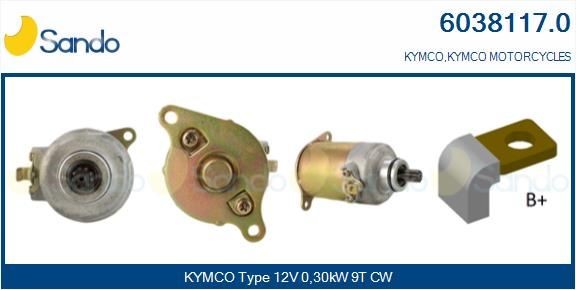 KYMCO GRAND DINK Anlasser 12V, 0,30kW, Zähnez.: 9, CPS0142, PIN, Ø 30 mm SANDO 6038117.0