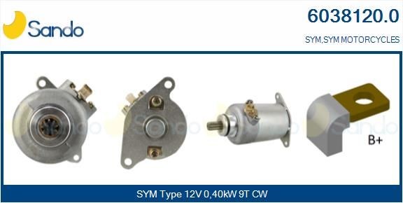 SYM HD Anlasser 12V, 0,40kW, Zähnez.: 9, CPS0142, PIN, Ø 30 mm SANDO 6038120.0