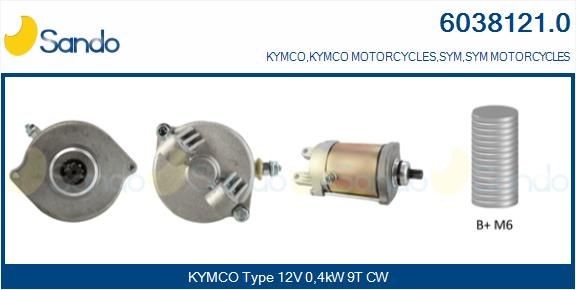 KYMCO XCITING Anlasser 12V, 0,4kW, Zähnez.: 9, CPS0008, M6, Ø 30 mm SANDO 6038121.0