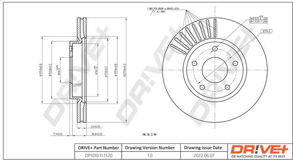 DCA6146610 Dr!ve+ Front Axle, 279,6x24mm, 5, Vented Ø: 279,6mm, Rim: 5-Hole, Brake Disc Thickness: 24mm Brake rotor DP1010.11.1570 buy