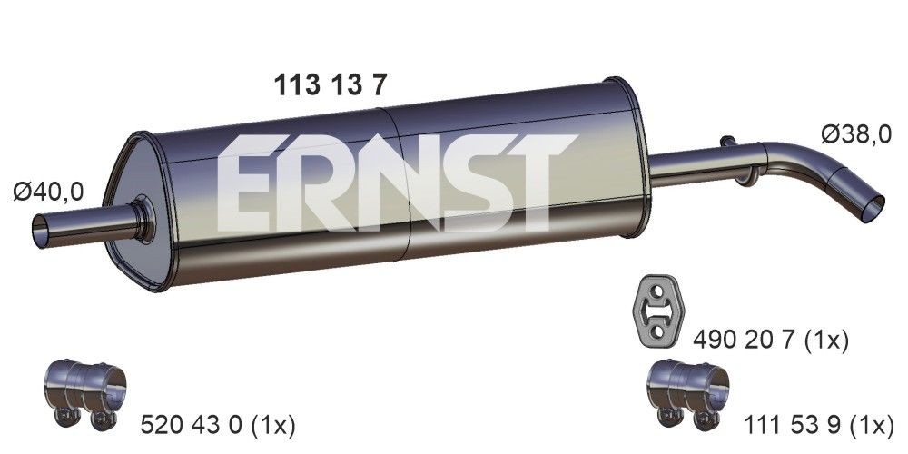 ERNST Length: 1140mm Middle exhaust 113137 buy
