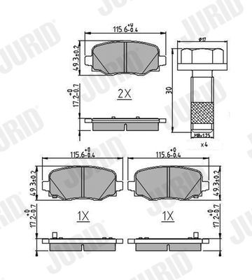 22304 JURID with acoustic wear warning, with accessories Height 1: 49,6mm, Height: 49,6mm, Width: 115,6mm, Thickness: 17,5mm Brake pads 573693J buy