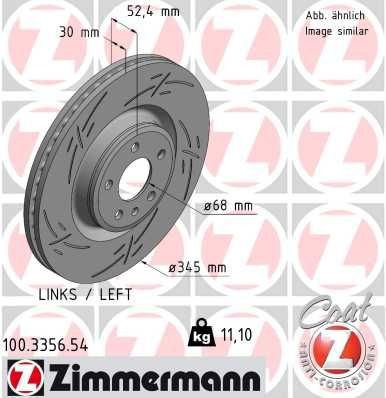 100.3356.54 ZIMMERMANN Brake rotors PORSCHE 345x30mm, 6/5, 5x112, internally vented, slotted, Coated, High-carbon