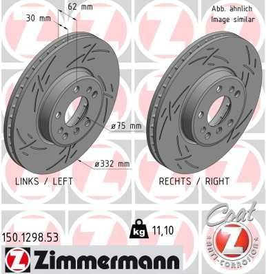 ZIMMERMANN BLACK Z 150.1298.53 Brake disc 332x30mm, 6/5, 5x120, internally vented, slotted, Coated, High-carbon