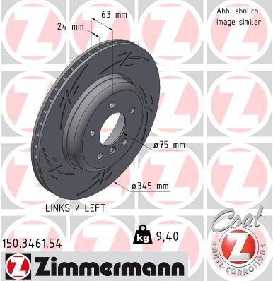ZIMMERMANN BLACK Z 150.3461.54 Brake disc 345x24mm, 6/5, 5x120, Externally Vented, slotted, Coated, High-carbon