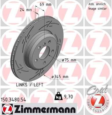 ZIMMERMANN BLACK Z 150.3480.54 Brake disc 345x24mm, 6/5, 5x120, internally vented, slotted, Coated, High-carbon