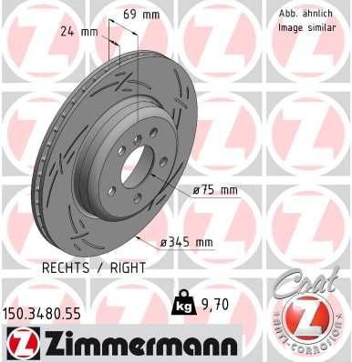ZIMMERMANN BLACK Z 150.3480.55 Brake disc 345x24mm, 6/5, 5x120, internally vented, slotted, Coated, High-carbon