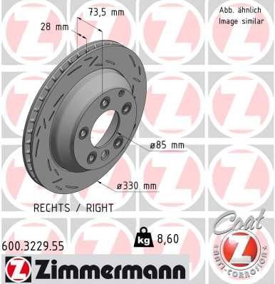 600.3229.55 ZIMMERMANN Brake rotors PORSCHE Right, 330x28mm, 7/5, 5x130, internally vented, slotted, Coated, High-carbon