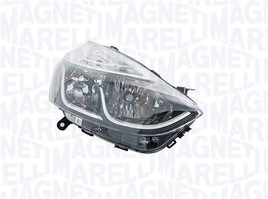 Headlight MAGNETI MARELLI Left, H7, K (5W), H1, Halogen, Orange, with position light, without front fog light, with indicator, with low beam, with high beam, for right-hand traffic, without bulbs, with motor for headlamp levelling - 712106011110