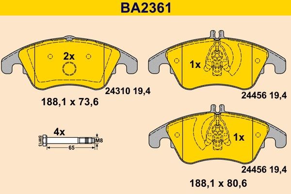 Barum BA2361 Brake pad set prepared for wear indicator, excl. wear warning contact, with brake caliper screws