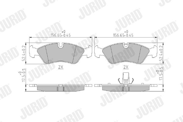 JURID 571391J Brake pad set prepared for wear indicator, with piston clip, without accessories