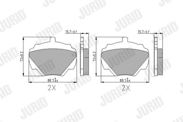 20344 JURID not prepared for wear indicator, without accessories Height 1: 72mm, Height: 72mm, Width: 88mm, Thickness: 15mm Brake pads 571803J buy