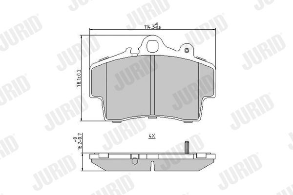 21937 JURID prepared for wear indicator, with accessories Height 1: 78mm, Height: 78mm, Width: 114mm, Thickness: 16,2mm Brake pads 573043J buy