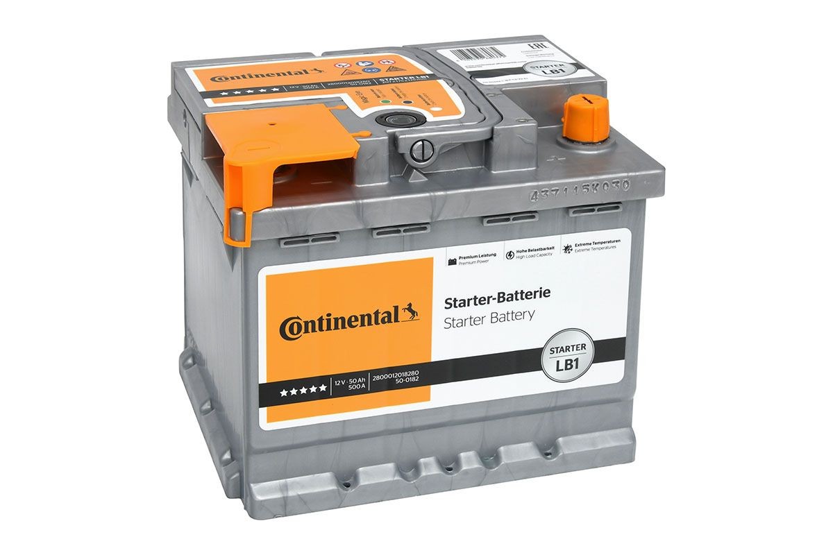 Continental 2800012018280 Starter Batterie 12V 50Ah 500A B13  Blei-Kalzium-Batterie (Pb/Ca), Bleiakkumulator