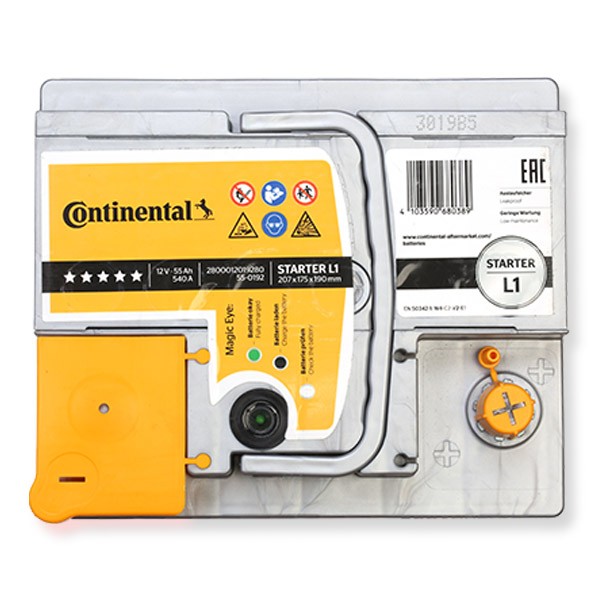Continental 2800012019280 Starter Batterie 12V 55Ah 540A B13 Blei-Kalzium- Batterie (Pb/Ca), Bleiakkumulator