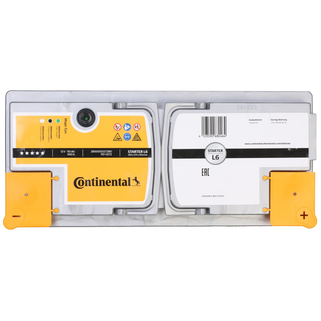 Continental 2800012027280 Starter Batterie 12V 110Ah 950A B13 Blei-Kalzium- Batterie (Pb/Ca), Bleiakkumulator