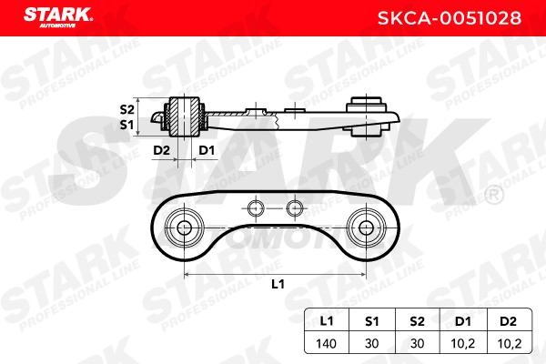 SKCA-0051028 Suspension wishbone arm SKCA-0051028 STARK with rubber mount, Rear Axle Right, Rear Axle Left, Front, Lower, Control Arm, Sheet Steel