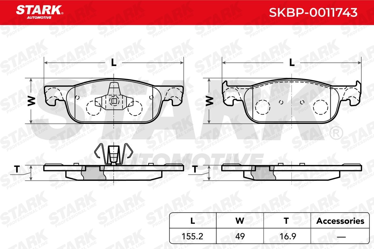 SKBP-0011743 Set of brake pads SKBP-0011743 STARK Front Axle, not prepared for wear indicator