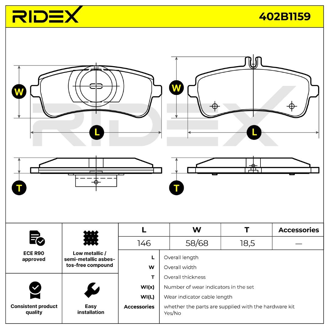 402B1159 Set of brake pads 402B1159 RIDEX Rear Axle, prepared for wear indicator
