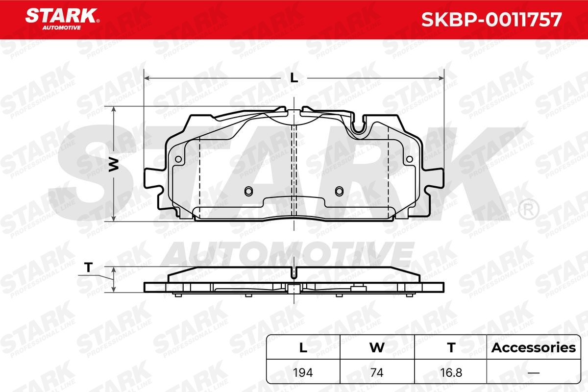 SKBP-0011757 Set of brake pads SKBP-0011757 STARK Front Axle, prepared for wear indicator, with accessories