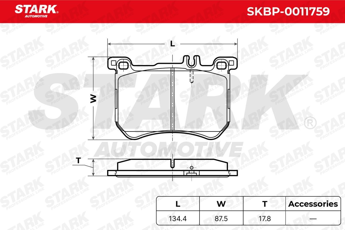 SKBP-0011759 Set of brake pads SKBP-0011759 STARK Front Axle, Low-Metallic, prepared for wear indicator