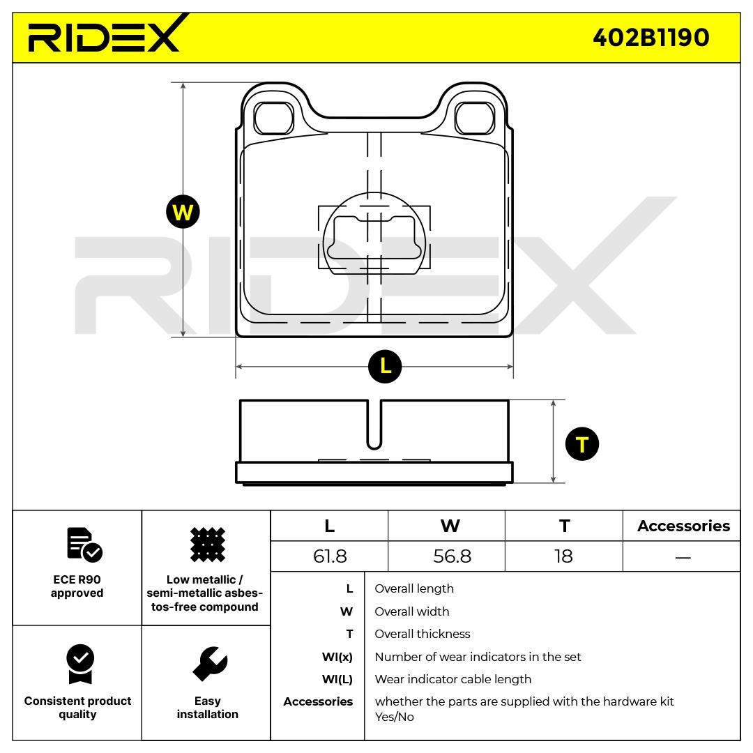 OEM-quality RIDEX 402B1190 Disc pads