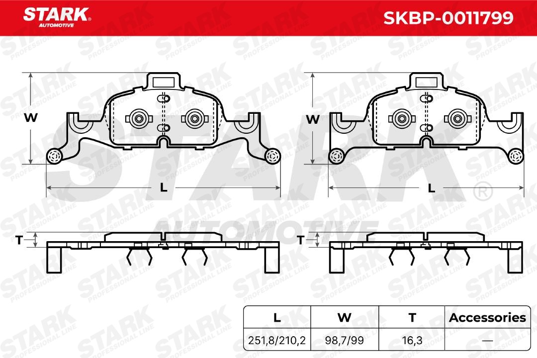 SKBP-0011799 Set of brake pads SKBP-0011799 STARK Front Axle, prepared for wear indicator, with counterweights