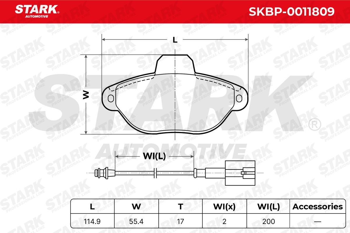 SKBP-0011809 Set of brake pads SKBP-0011809 STARK Front Axle, incl. wear warning contact