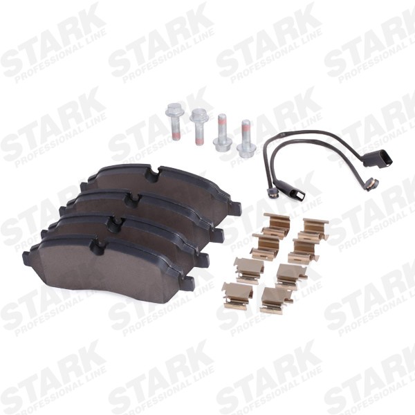 STARK SKBP-0011834 Disc pads Front Axle, incl. wear warning contact, with brake caliper screws, with accessories