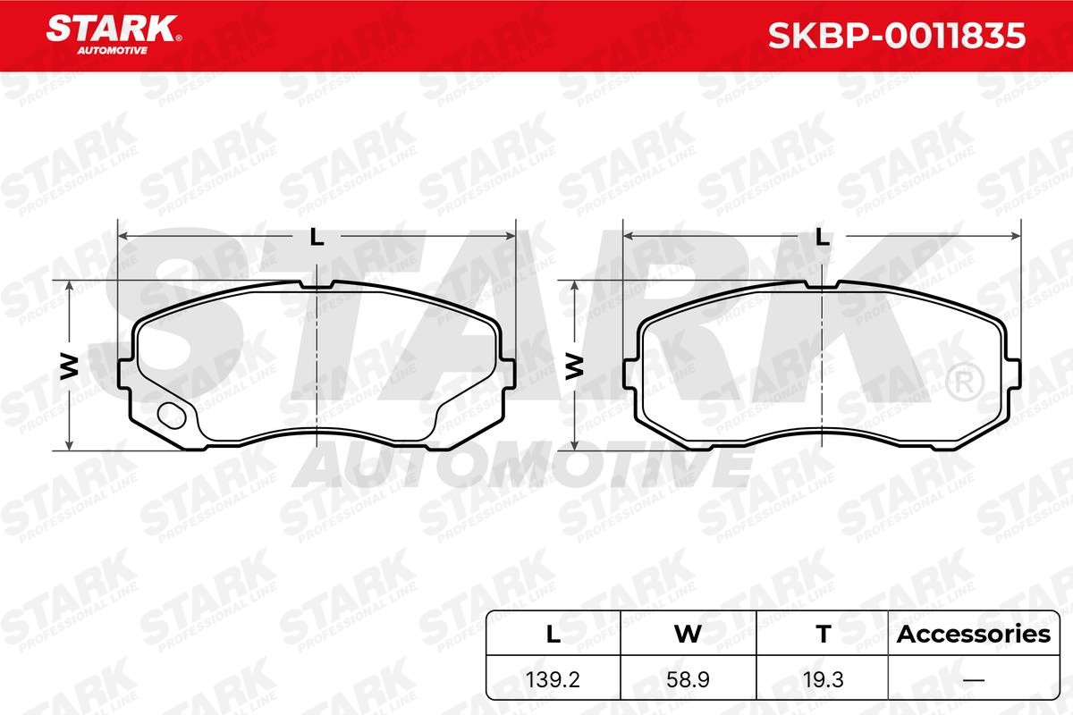 SKBP-0011835 Set of brake pads SKBP-0011835 STARK Rear Axle, Front Axle, prepared for wear indicator