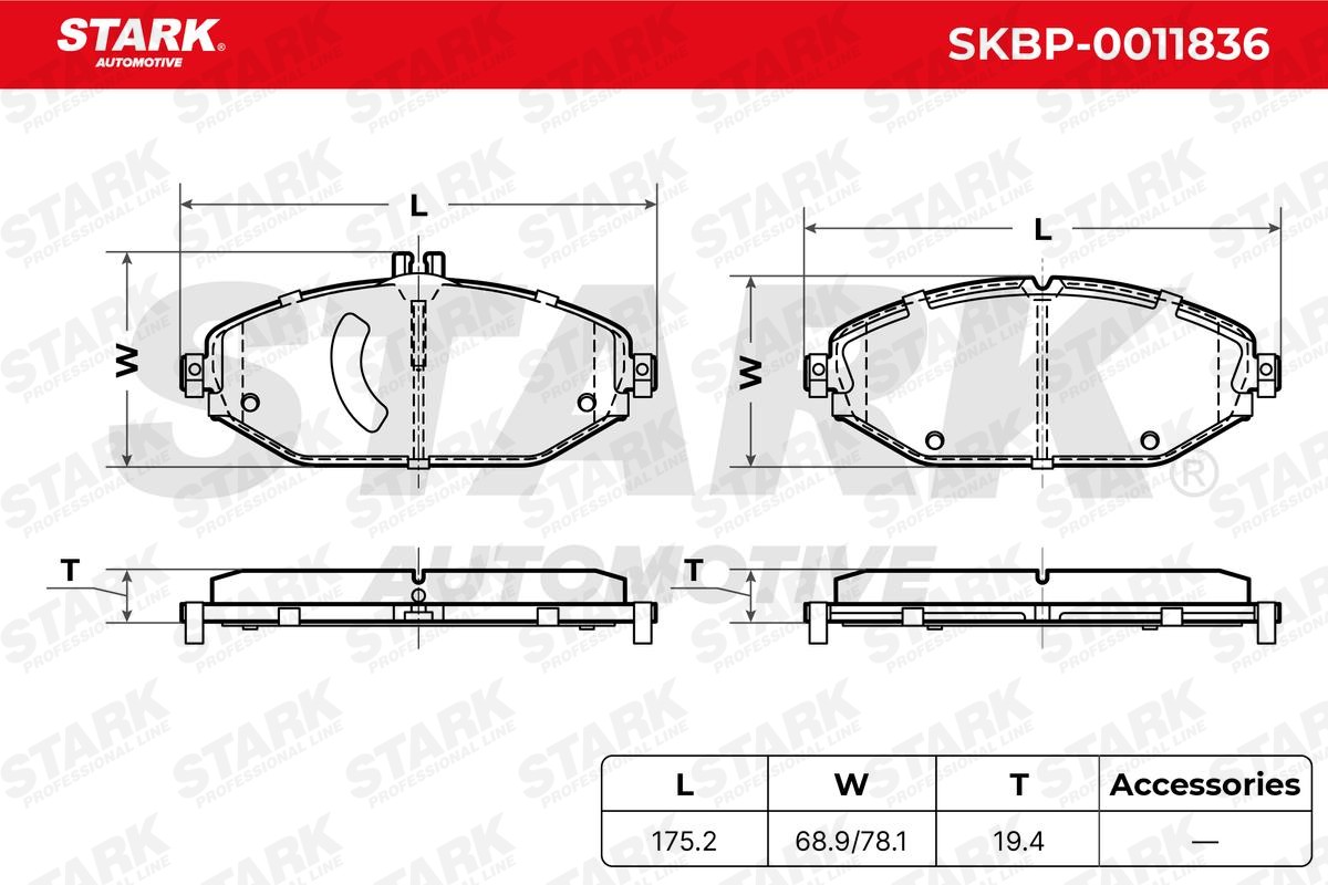 SKBP-0011836 Set of brake pads SKBP-0011836 STARK Front Axle, prepared for wear indicator