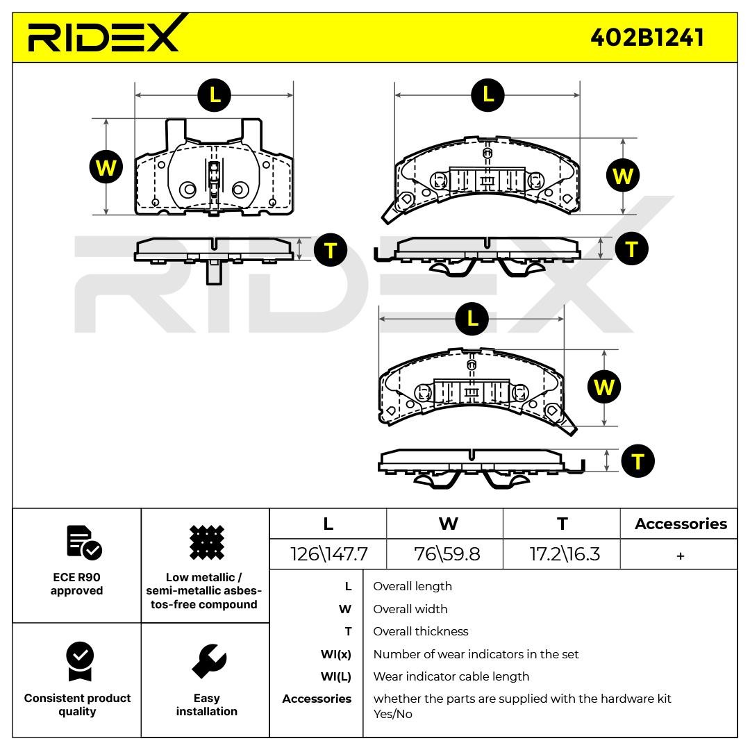 OEM-quality RIDEX 402B1241 Disc pads