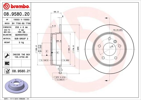 BREMBO COATED DISC LINE 08958021 Dischi MERCEDES-BENZ Classe A (W168) A 38 AMG Twin Engine (168.032) 250 CV Benzina 2001