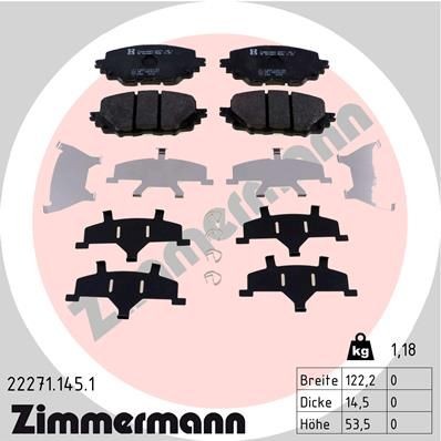 22271 ZIMMERMANN Photo corresponds to scope of supply, with spring Height: 54mm, Width: 122mm, Thickness: 14mm Brake pads 22271.145.1 buy