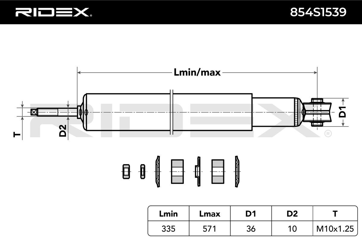 RIDEX 854S1539 Shock absorber Rear Axle, Gas Pressure, Twin-Tube, Telescopic Shock Absorber, Top pin, Bottom eye