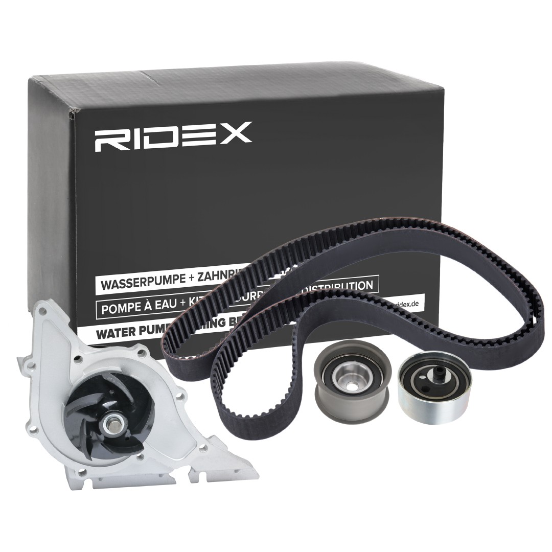 RIDEX with water pump, without tensioner element, Number of Teeth: 253 L: 2024 mm, Width: 30 mm Length: 2024mm, Width: 30mm Timing belt and water pump 3096W0147 buy