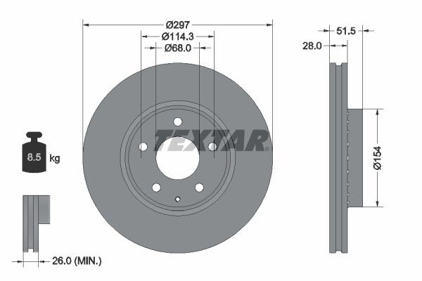 TEXTAR 92295003 Brake disc 297x28mm, 05/06x114,3, Externally Vented, Coated