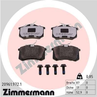 20961 ZIMMERMANN with bolts/screws, Photo corresponds to scope of supply Height: 53mm, Width: 87mm, Thickness: 17mm Brake pads 20961.972.1 buy