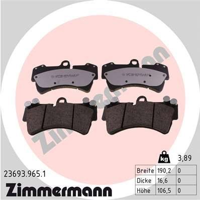 ZIMMERMANN 23693.965.1 Brake pad set prepared for wear indicator, Photo corresponds to scope of supply